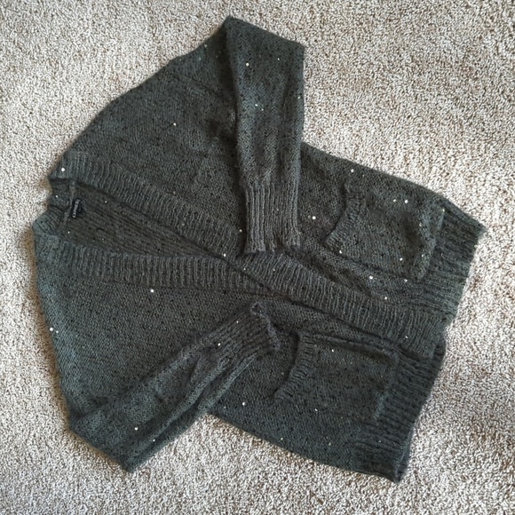 Express Sweater Womens Sz L Green Gray Mohair Blend Open Cardigan Sequins Chunky - Picture 1 of 8